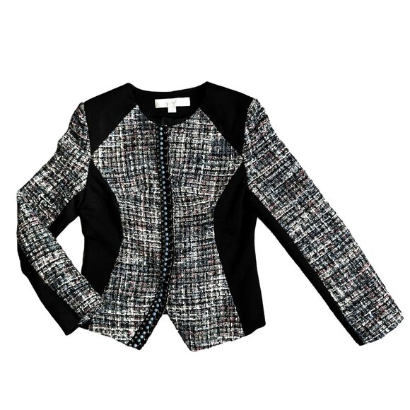 Boston Proper Tweed Jacket‎ Womens 4 Jewel Sparkle Sequins Metallic Thread Edgy - Picture 1 of 8